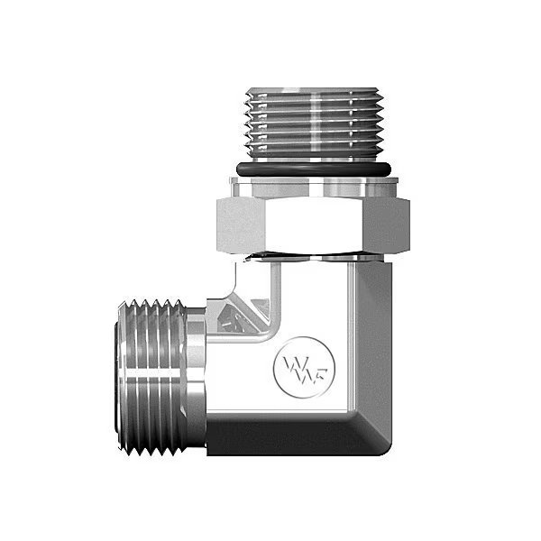 Male Flat Face O-Ring to Metric Male O-Ring Boss Adjustable 90°  Elbow, World Wide Fittings, Mfr#: 4515X10XM27